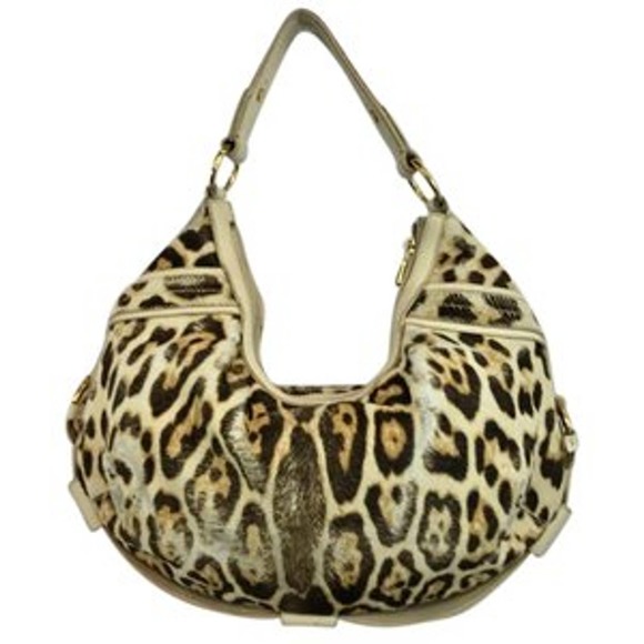 Yves Saint Laurent Animal Print Calf Hair Leather Hobo Bag - Picture 1 of 12